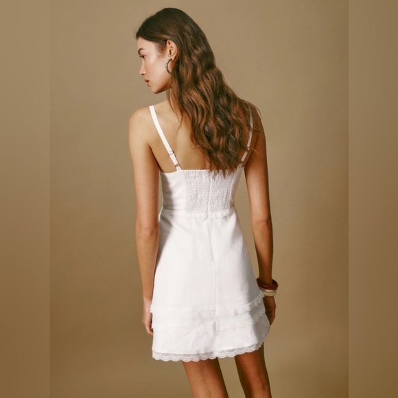NEW Reformation Arya Mini Linen Dress Lace Detail Adjustable Straps White | sz 2 - Picture 4 of 14